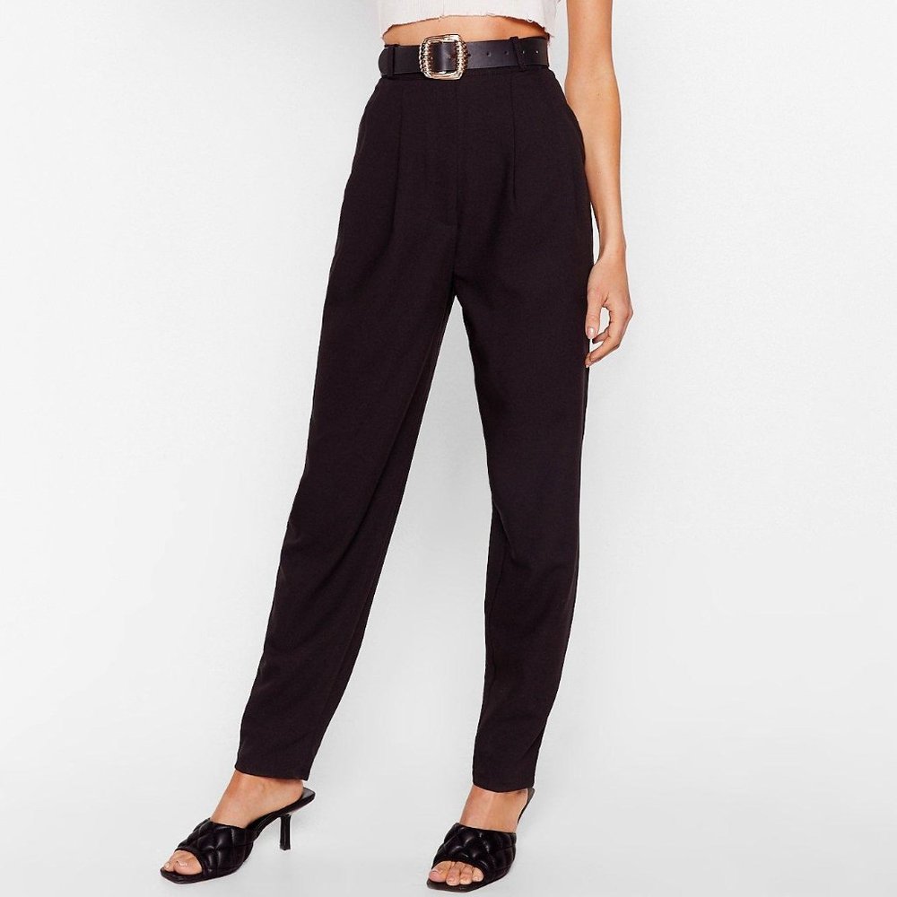 Nasty Gal Pleat Don't go high waist tapered leg pants trousers black new 10